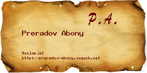 Preradov Abony névjegykártya